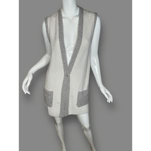 Amina Rubinacci Sz 40 Light Gray Cashmere Blend Knit Pockets Cardigan Sweater